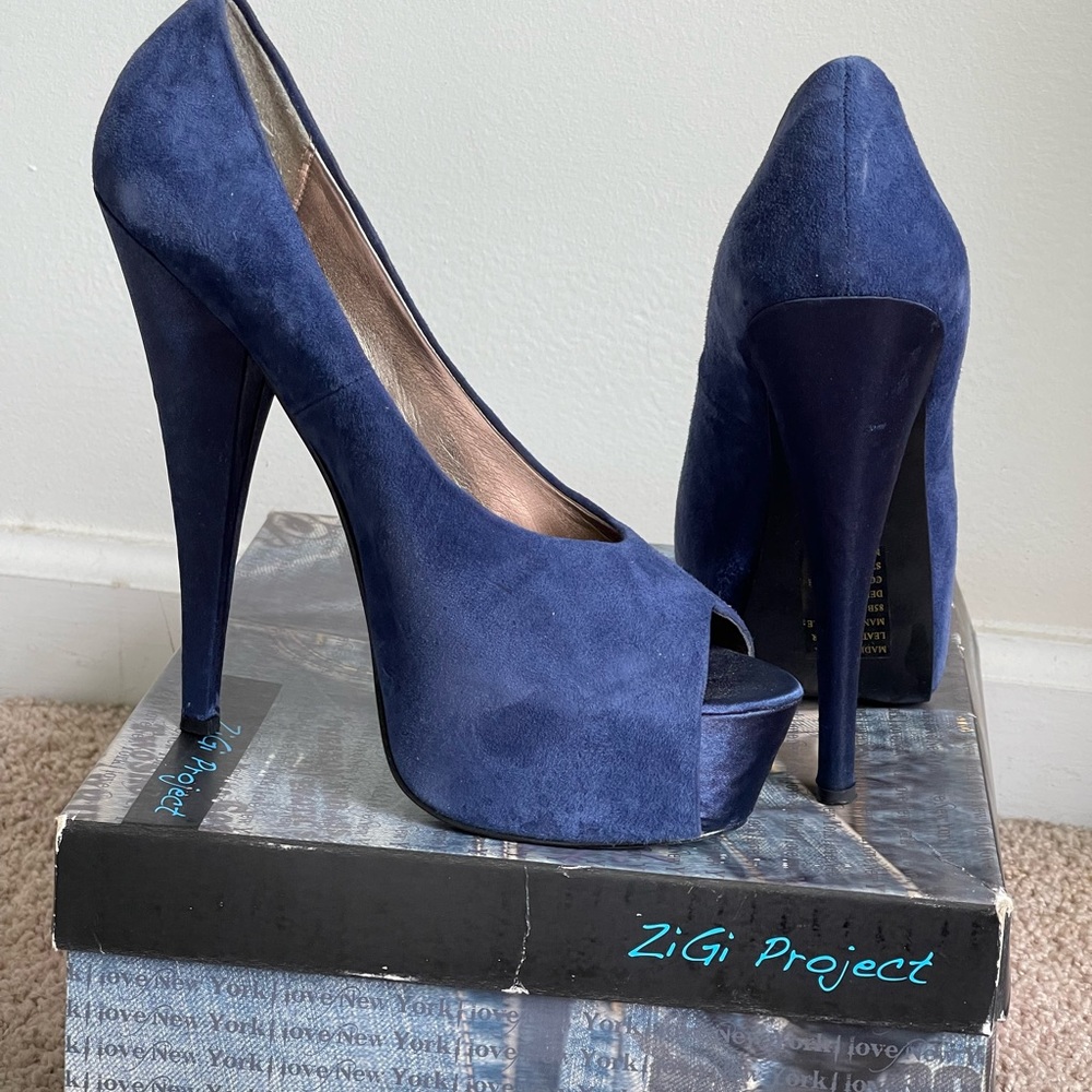 ZiGi Project Blue Suede Platform Heels Women’s 8.5